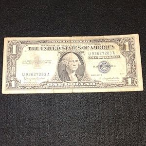 One 1957 B Blue Seal $1 Dollar Silver Certificate Old US One Dollar Bill
